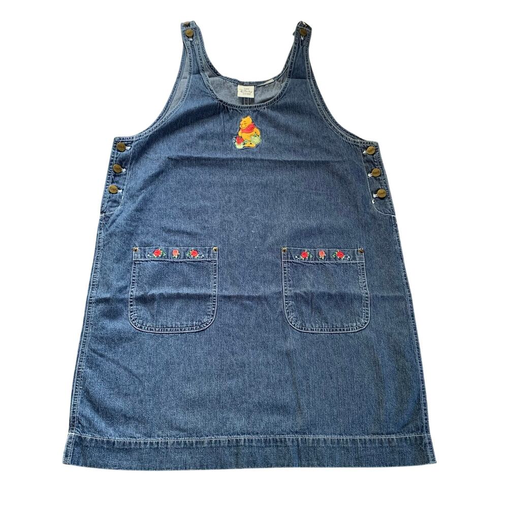 Vintage The Disney Store Denim Jumper Pinafore Dress Winnie the Pooh Large